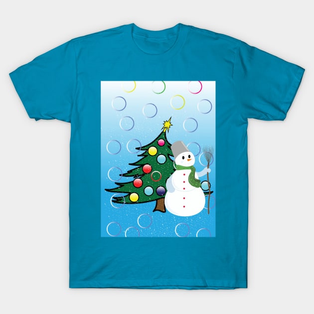 christmas tree and snowman, T-Shirt by illustrations-boom